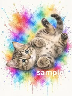 【水彩画風】猫のアートポストカード 鮮やかな色彩