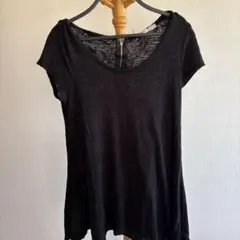 Gelgarn 黒 半袖チュニック【M】伸びる生地　シンプル可愛い