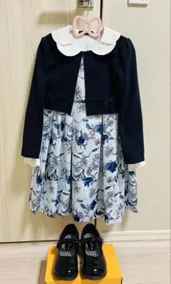 ★一式セット★BeBe 花柄ドレス／120サイズ ジャケット・ブラウス・靴付き
