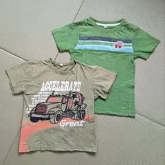 西松屋 イオン 緑色 はたらくくるま のりもの Tシャツ 120サイズのサムネイル
