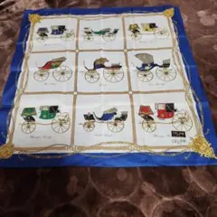 【未使用】 CELINE 馬車柄 ハンカチ スカーフ ブルー