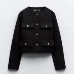 【新品未使用】ZARA ラウンドネック　ピケブレザー　テクスチャー　ツイード