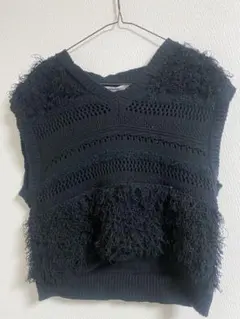 【美品】AMERICAN HOLICフリンジ×透かし編みニットベストブラック L