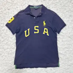 希少 ポロバイラルフローレン ポロシャツ ビッグポニー USA ネイビー 黄色