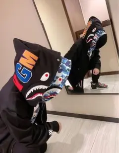 【人気】早い者勝ち BAPE シャークパーカーフルジップ Mサイズ ブラック