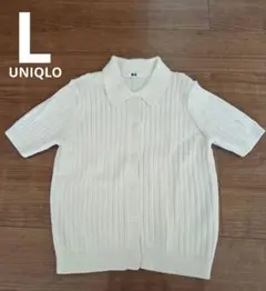 ユニクロリブポロカーディガンレディースニット半袖アイボリーL