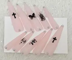 ネイルチップ ロングネイル ピンク 十字架 量産型