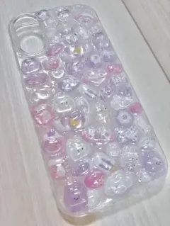 ハンドメイド iPhone17 ケース パープル系 デコ