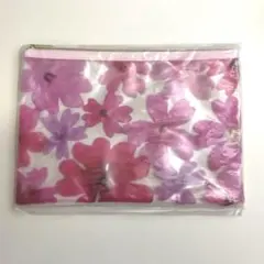 新品 アフタヌーンティー フラット ポーチ ビニール メッシュ 花柄 ピンクのサムネイル