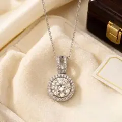 3ct モアサナイト ネックレス 1粒 ダイヤ 大粒 S925 プラチナ 仕上げ