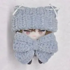【ライトブルー×ホワイト】 にじぱぺっと ぬい服 ネコ耳ニット帽 リボン