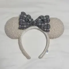 ミッキー型カチューシャ チェック柄リボン付き