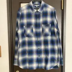 ユニクロ オンブレチェックシャツ XL ネイビー 長袖 Y2K グランジ 裾マチ
