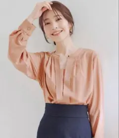 VIS 【洗える・防シワ】フロントタック長袖ブラウス　ローズピンク