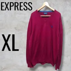 EXPRESS ワイン色 Vネック コットン セーター XLのサムネイル