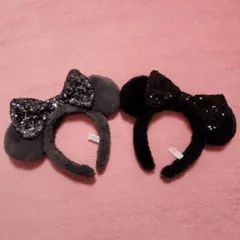 ディズニー カチューシャ ミニー セット ふわふわ スパンコール 黒 灰色