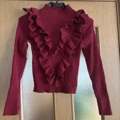 SHEIN フリルリブニット ボルドー S
