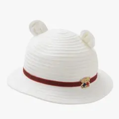 【現行品】familiar クマ耳付きホワイト麦わら帽子　49-51