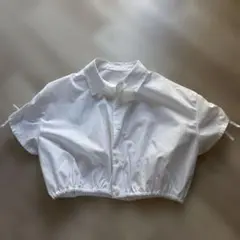짧은 길이 반팔 셔츠 화이트 개더