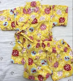 くろわっさんすべべ　80 甚平　セットアップ　夏祭り　花火大会 女の子　イエロー