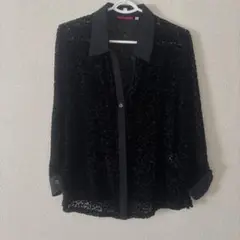 P.I.U ベロア生地柄シースルーブラウス黒