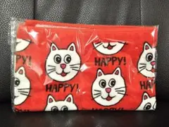 猫の顔タオル HAPPY! 赤