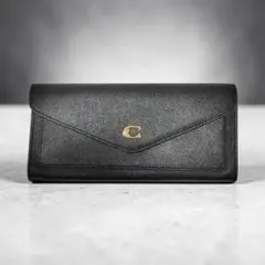 【美品】COACH コーチ レザー 長財布 ブラック ゴールドロゴ