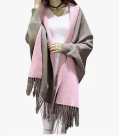 新品未使用タグ付き ピンクとブラウンのフリンジストール