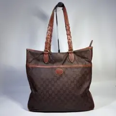 グッチGUCCI インターロッキング　PVC ブラウンレザー　トートバッグ