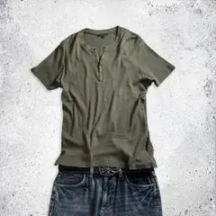 old uniqlo rib henley tee khaki grunge