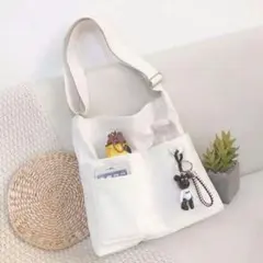 人気☆2WAY♪ キャンバス ショルダーバッグ トートバッグ 白