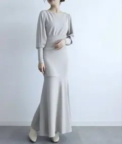 SAISON DE PAPILLONウエストリブ切り替えマーメイドワンピース