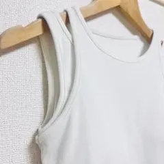 リブ タンクトップ ホワイト ダブルストラップ 白のサムネイル