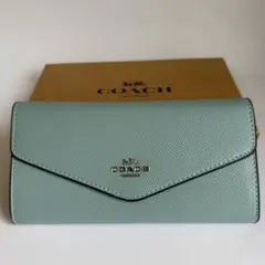 COACH コーチ 長財布 フラップ ブルー CU158