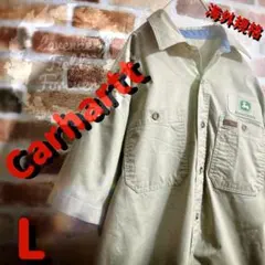 【カーハート】ワークシャツ 半袖  ビッグシルエット 企業 ベージュ肉厚 古着