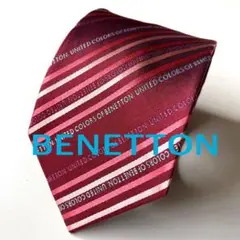 ネクタイ BENETTON アラ商事　SILK ワインレッド　 ストライプ柄