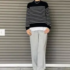 ウォッシャブルモックネックボーダーセーター