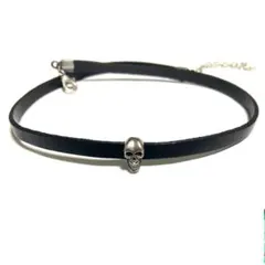 本革 レザー チョーカー ネックレス ドクロ