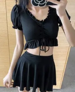 水着 レディース ビキニ 体型カバー セパレート スカート 黒 ブラック