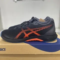 アシックスレディーススニーカーランニングジョギングシューズ黒ブラックオレンジ23