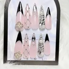 ネイルチップ ギャル スナ系 キルティング ツイード ロング 埋めつくし