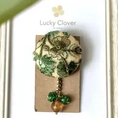 §トンボ玉チャーム§インド刺繍リボンくるみボタンヘアゴム≡エメラルドグリーン≡