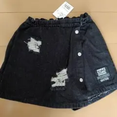 ◇新品◇Ｘ-girl クラッシュ加工デニムスカパン ブラック　140