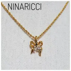 ニナリッチ リボン ネックレス ゴールドカラー 全長37-42cm 良品