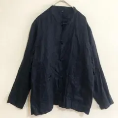 無印良品　良品計画　麻　リネン　チャイナ　カンフーシャツ　ネイビー　S-M　古着のサムネイル