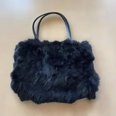 黒 フェイクファー ハンドバッグ
