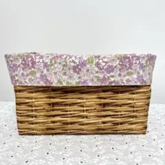 ハンドメイド　リバーシブル布バスケット　ピンク小花柄