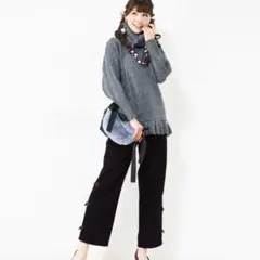 QVC &LOVE アンドラブ リボン コーデュロイ ワイド パンツ 2枚