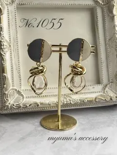 No.1055 クリアドロップ＊バイカラーカボション ハンドメイドイヤリング