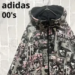 アディダス ジップパーカー スウェット S 総柄 トレフォイル 00s 裏起毛